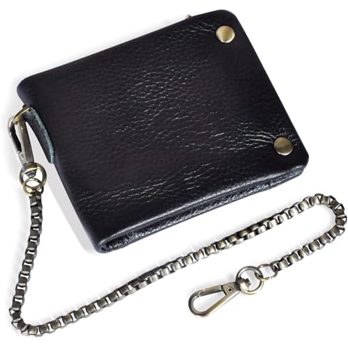 Genuine Leather Wallet for Men Slim Bifold Crazy Horse Cowhide Snap Button Card Case Minimalist Front Pocket Gift (Black)