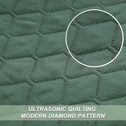 Exclusivo Mezcla Reversible King Size Quilt Bedding Set with Pillow Shams, Lightweight Quilts King Size, Soft Bedspreads Bed Coverlets for All Seasons - (Dark Green, 104"x96")