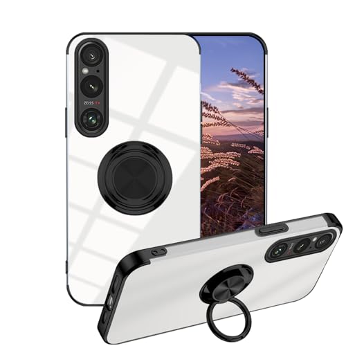 Wousunly Case for Sony Xperia 1 V with Holder Magnet Transparent, for Sony Xperia 1 V Phone Cases Car Mounts Accessories Funda Girls Shockproof Protective Original Cover (Black)