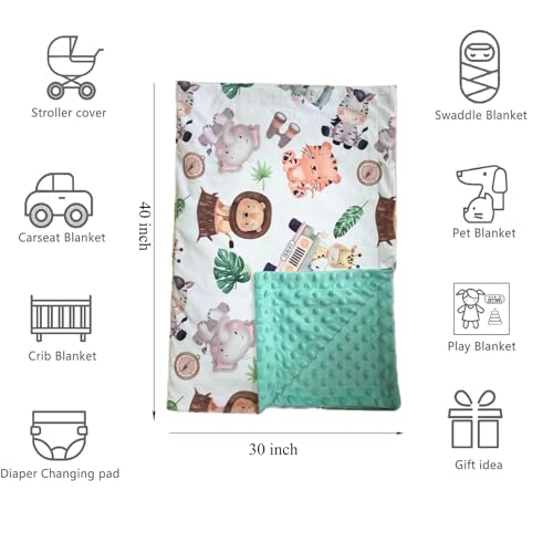 Image of Baby Blanket for Girls Boys Animal Minky Super Soft Double Layer Receiving Blanket with Dotted Backing for Newborns Nursery Stroller Receiving Toddlers Crib Bedding 30x40Inch (Lion Elephant)