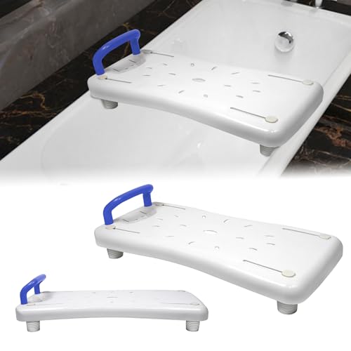 YARDIN Asiento de bañera para personas mayores con mango azul y jabonera, asiento ajustable de polipropileno para bañera para adultos de hasta 150 kg, 70 x 31 cm