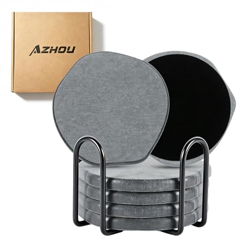 Azhou 6Pcs Absorbent Diatomaceous Earth Coasters Set with Velvet Bottom