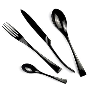 20-Piece 18/10 Stainless Steel Flatware Set Mirror Polishing Black, Serive for 4 20 Piece 1810 Stainless Steel Flatware Set Mirror Polishing Black Serive for 4
