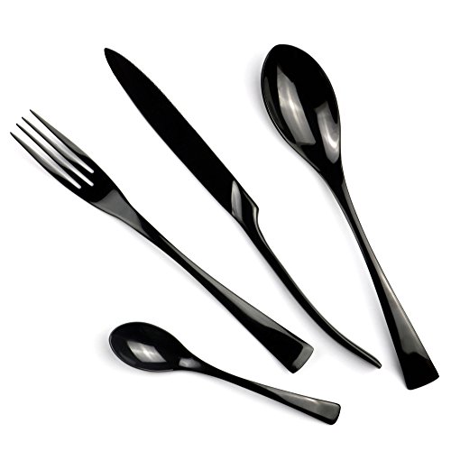 20-Piece-1810-Stainless-Steel-Flatware-Set-Mirror-Polishing-Black-Serive-for-4 20 Piece 1810 Stainless Steel Flatware Set Mirror Polishing Black Serive for 4