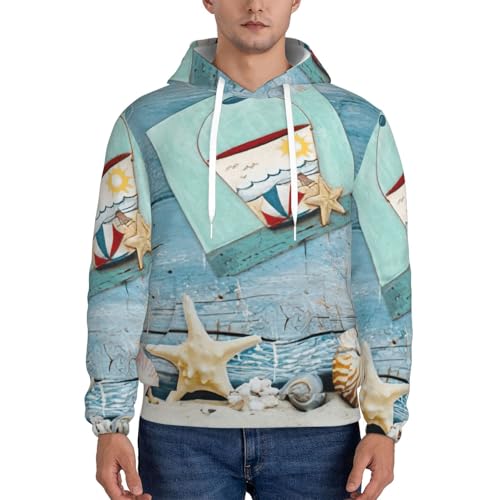 Sweat à capuche homme imprimé phare étoilé de mer pull original à cordon de serrage - 2