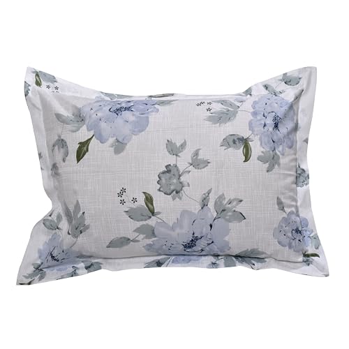 Image of Huesland by Ahmedabad Cotton 144 TC Bedsheet for Single Bed with 1 Pillow Cover | White, Powder Blue & Grey