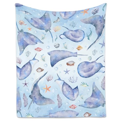 Stingray Blanket for Girls Boys, Cute Soft Gifts for Ocean Lovers, Cozy Flannel Throw for Couch Office, 40"x50"