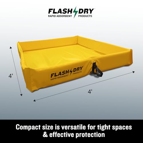 Image of FLASHDRY Portable Spill Containment Berm, Folding Duck Pond 4' x 4', Reusable Oil, Fuel & Chemical Spill Containment Tray, UV-Resistant PVC, Heavy-Duty, Quick & Easy Setup, Garage & Industrial Use