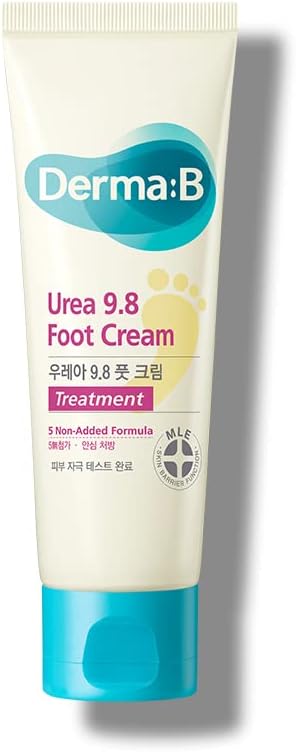 Derma B Urea 9.8% Foot Cream, Moisturizing Cream for Dry Cracked Feet with Camellia Oil, Hypoallergenic Leg Moisturizer for Sensitive Skin, Feet Spa, Chamomile, Woody-Scented, 2.7 Fl Oz, 80ml, Kbeauty