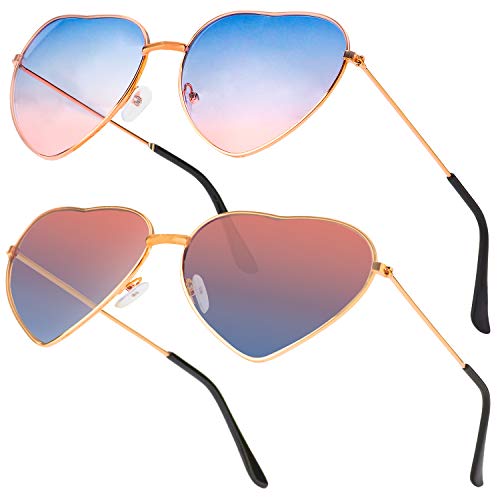 Haichen Gafas de sol forma de corazón Gafas hippie para mujeres Niñas Accesorio de disfraces, Marco de oro rosa (G) Cover