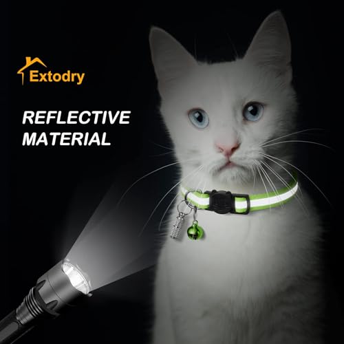 Extodry 12 Stück Reflektierende Katzenhalsband mit Namen Adresse und Halsband Katze mit Sicherheitsverschluss,Verstellbar Kitten Halsband,Personalisiert Haustierzubehör(12 Farben & 2 ID Tag)