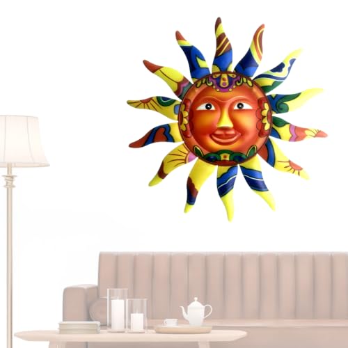 Sol de metal para decoración de pared retro en salones y terrazas amarillas de estilo rústico