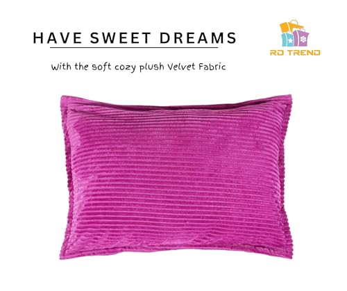 Image of RD TREND Presents Velvet 250 GSM Self Stripe Pillow Cover Set of 2 with Zipper, Size -18 inch x 28 inch Inches (45x71 Cm) (Dark Pink)