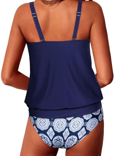 Image of Yonique Two Piece Tankini Swimsuits for Women Blouson Bathing Suits Modest Swimwear