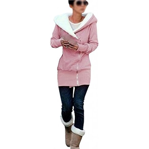 Minetom Lady Autumn Sweater Coat Winter Hoodie Cotton Long Shirt Outerwear Ladies Sweater (Pink L) Cover