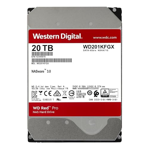 Image of Western Digital 20TB WD Red Pro NAS Internal Hard Drive HDD - 7200 RPM, SATA 6 Gb /s, CMR, 512 MB Cache, 3.5 inch - WD201KFGX