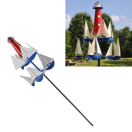 lvifloae Molinos de Viento de Velero Metal Colores Brillantes Faro Velero Decoración Arte Escultura de Viento para jardín de Patio