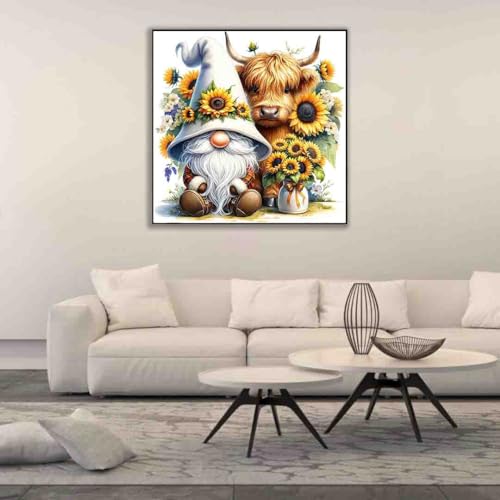 Image of Gnome Stamped Cross Stitch Kits for Adults Beginner,Sunflower Counted Cross Stitch Kits Printed Stitching Cute Patterns Dimensions Needlepoint Art Crafts Embroidery Kits for Adults Beginners