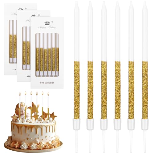 18 Bougies Anniversaire Adulte Dorées Et Blanches Bougie Anniversaire Longue 13 cm Bougies D'anniversaire Fines à Paillettes Bougies à Gâteau Comme Décoration Gâteau Mariage Baptême