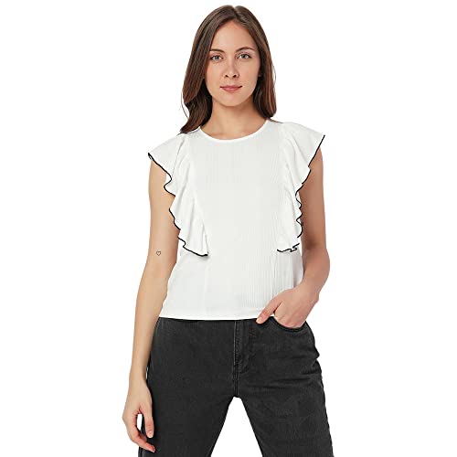 Image of VERO MODA Solid Polyester Blend Round Neck Women's Top