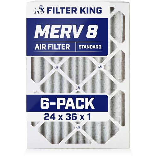 Filter King 24x36x1 Air Filter (MERV 8) (6-Pack) Dust & Allergy Control AC Furnace Filters, MADE IN USA, HVAC, Pleated, Electrostatic (Actual Size: 23.5 x 35.5 x .75)