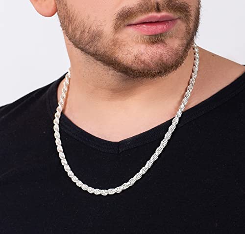 Savlano 925 Sterling Silver 6mm Solid Italian Rope Diamond Cut Twist Link Chain Necklace with Gift Box for Men & Women - Made in Italy4