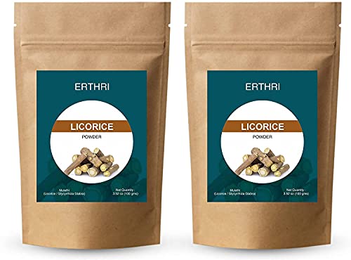 ERTHRI Licorice Root Powder 100 g / 3.5Oz - Mulethi Powder (Glycyrrhiza Glabra) / Yastimadu Powder, Sourced Vegan ( Pack of 2 ), 200g / 7Oz