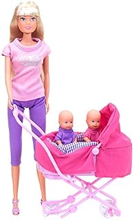 Simba Steffi Love and Sunny Twins, Twin Baby Dolls and Double Miniature Pram, 29 cm Doll with 12 Amazing Accessories, Ages 3+
