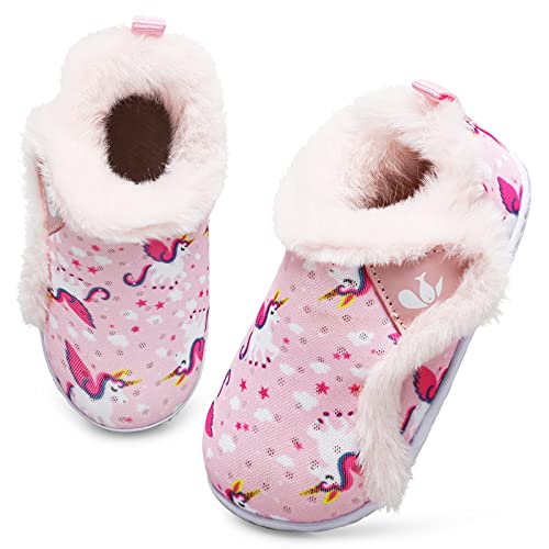 JIASUQI - JIASUQI Toddler Boys Girls Slippers Fluffy Little Kids House Slippers Warm Fur Cute Home Slipper Pink Hourse, 9-10 Toddler