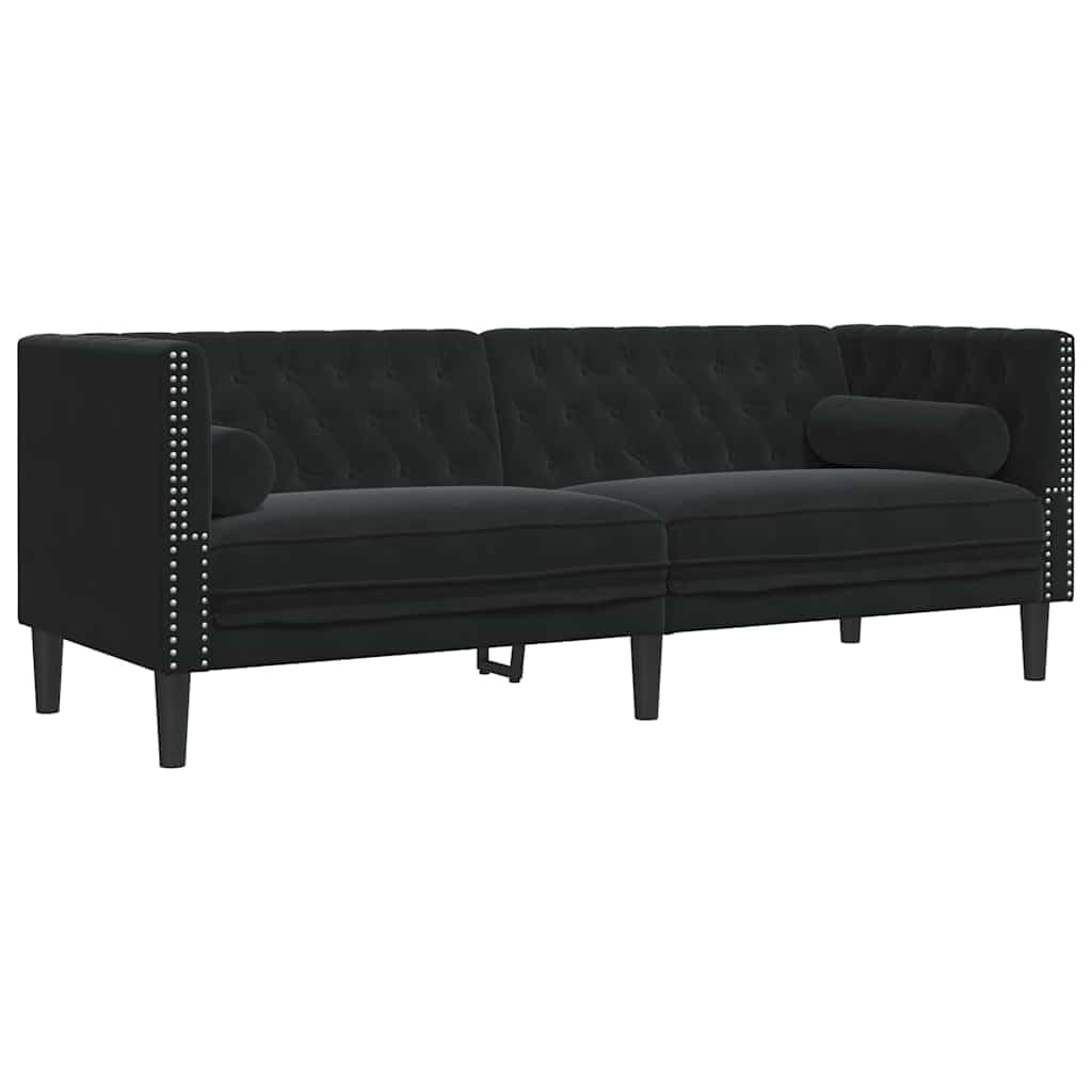 Juego de 2 sofás tapizados de terciopelo negro de 2 y 3 plazas