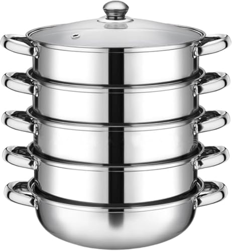 CokBlu家庭用大容量ステンレス蒸し器シチュー鍋両手鍋ガラス蓋付き多層 2/3/4/5 層独立設計熱伝導が速い IH 多機能対応各種熱源対応調理器具?