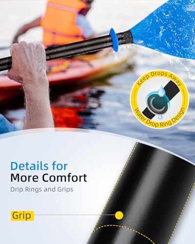 OCEANBROAD Kayak Paddle 90.5in/230cm Alloy Shaft 2-Piece Floatable Kayak Oar for Kayaking Canoeing Boating, 1 Paddle, Blue Wave