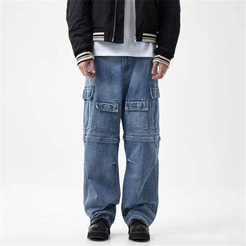 Men's High Street Vintage Workwear Multi-Pocket Wide-Leg Pants Detachable Loose Straight Workwear Jeans2