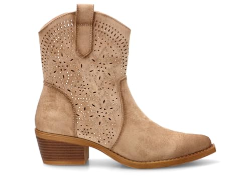 Etika Botines Calados de Entretiempo para Mujer, Diseño Casual Boho-Chic con Tacón Medio de 5cm y Cremallera, 31126 Taupe - 40