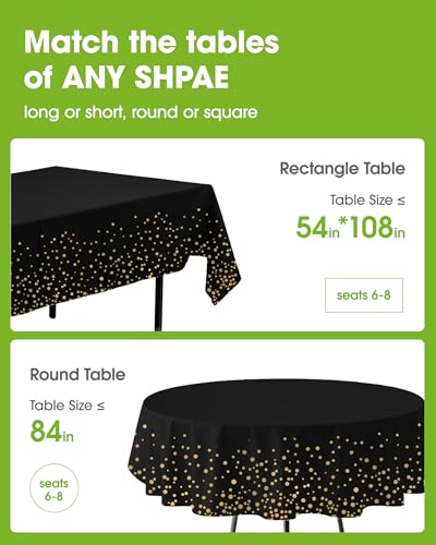 Image of Pureegg Plastic Table Cloth Disposable 8 Pack, 54 x 108 Inch Table Cloths, Graduation Decorations Class of 2026, Graduation Tablecloths, Rectangle, Plastic Cover, Leakproof & Sturdy, Black and Gold