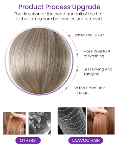 Image of LaaVoo Human Hair Tape in Extensions Ash Blonde Tape in Hair Extensions Human Hair Highlights Blonde with Ash Blondes 00G 40pcs 20Inch