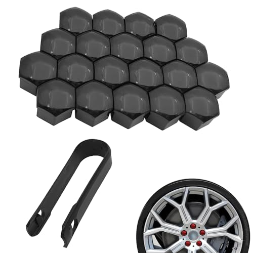Teybouk Lug Nut Covers, 17mm Wheel Lug Nut Covers Caps with Removal Tool, Wheel Center Bolt Decoration, Universal for Cars, Trucks, SUVs (Black)