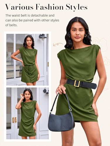 Image of Wenrine Womens 2026 Summer Mini Dress Casual Sleeveless Tie Waist Loose Ruched Beach Vacation Short Sundresses