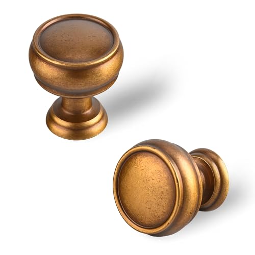 EAXINTA 10 Pack Vintage Antique Brass Cabinet Knobs, 1-1/4 Inch