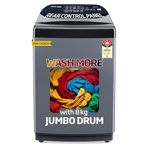 Image of Voltas Beko, A Tata Product 8 kg 5 Star Fully-Automatic Top Loading Washing Machine (WTL8006UEA / OBS1060, Grey, Double Waterfall Technology)
