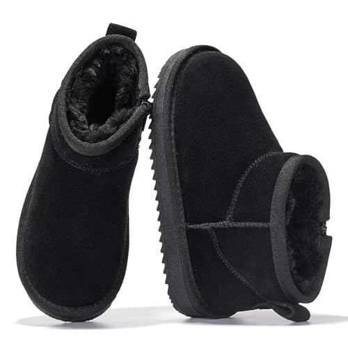 Image of Project Cloud Girls 100% Genuine Leather Non Slip Fur Lined Ankle Boots | Water Resistant Lightweight Memory Foam Insole Cozy Fall Shoes for Boys & Girls Kids Footwear Outdoor Everyday Kids Boots