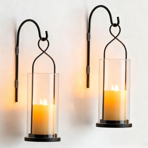 Walasis Black Candle Sconces Set of 2 with Hurricane Glass