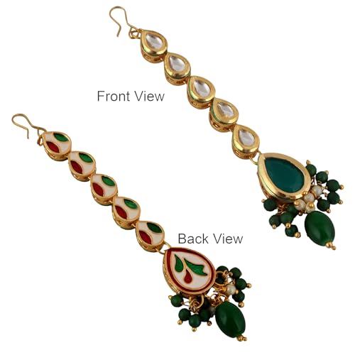 Image of Lucky Jewellery Meenakari 18k Gold Plated Tika Earring Combo Uncut Big Faux Kundan Choker Necklace set