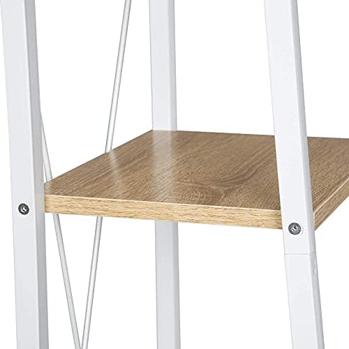 eSituro Heavy Duty 4-Tier Storage Shelves Ladder Bookshelf Industrial Bookcase Shelving Unit Stand with White Metal Frame Light Oak Wooden Shelves 34x35x148CM SSTR0041