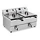 Royal Catering Elektro-Fritteuse Edelstahl Doppel-Fritteuse (2 x 3000 W, Kapazität: 2 x 10 l, Temperaturbereich: 50-200 °C, Kaltzone, mit Ablasshähnen)