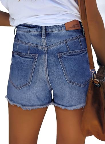 Image of onlypuff Womens Jean Short Cut Off Denim Shorts High Waist Ripped Distressed Stretchy