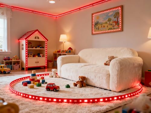 Image of 20 FT Red Led Lights Strip for Bedroom Home Party Office Rope Lights Tape Light Easy DIY Cuttable Strip Lights for Baby Room Bathroom Living Room Ceiling Wall Vanity Mirror