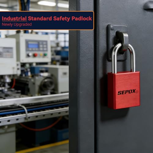 Image of SEPOX 4-Pack Heavy Duty Anti-Rust Padlocks - 1-1 /2 inch Aluminum Body | Lightweight spark-proof aluminum body. 1 inch Long Shackle fits thick gates. 6 keys. Red high-sec. For lockout, fence /storage