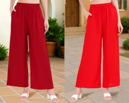 Image of Buy That Trendz Palazzo Pants for Women Rayon Elasticated Regular Fit Flared Wide Leg M to 6XL Pack of 2