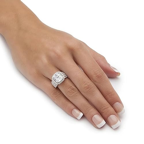 Women's 925 Sterling Silver Plated Cushion Cut Cubic Zirconia Band Ring for Wedding Engagement Promise Party2